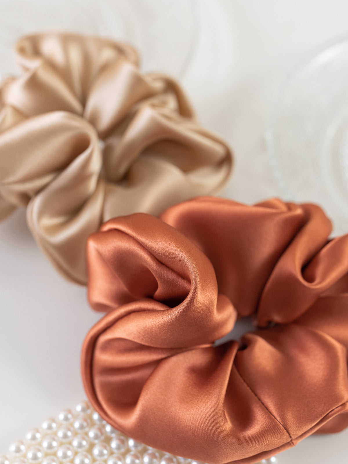 "Silken Hair" Silk Scrunchie Hair Tie - Caramel - LOST PATTERN Scrunchie