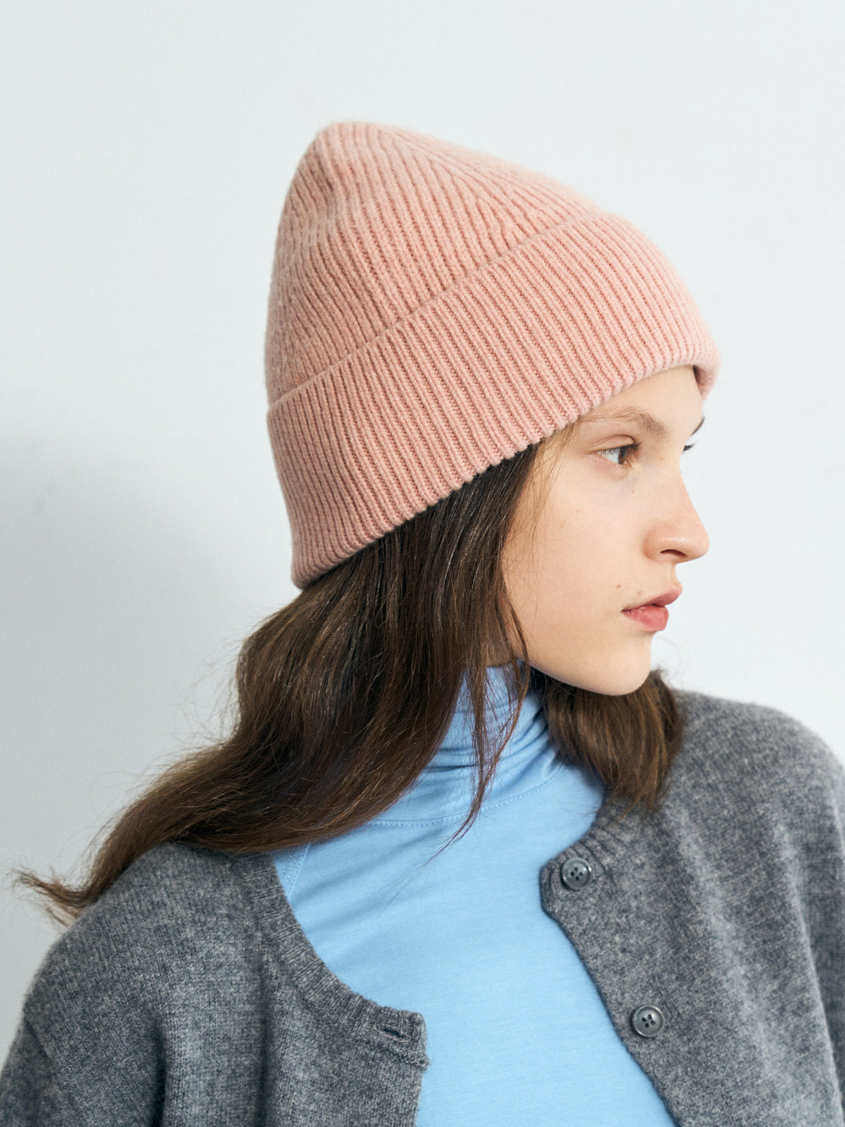 "Extra Fine Marino" Wool Knit Beanie Hat - Pale Pink - LOST PATTERN Cashmere