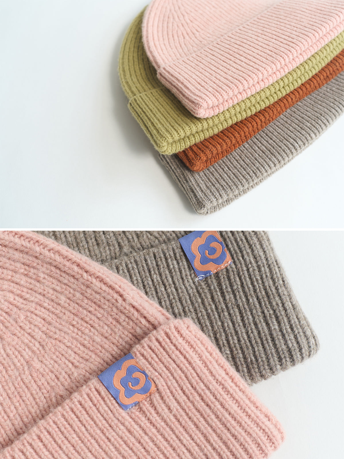 "Extra Fine Marino" Wool Knit Beanie Hat - Pale Pink