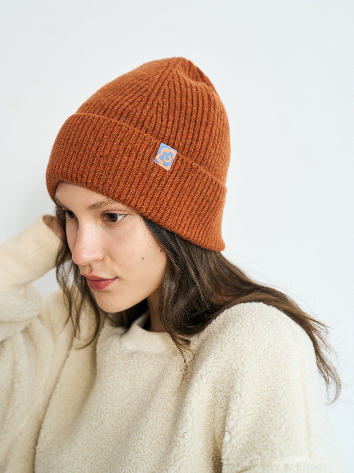 "Extra Fine Marino" Wool Knit Beanie Hat - Burnt Orange