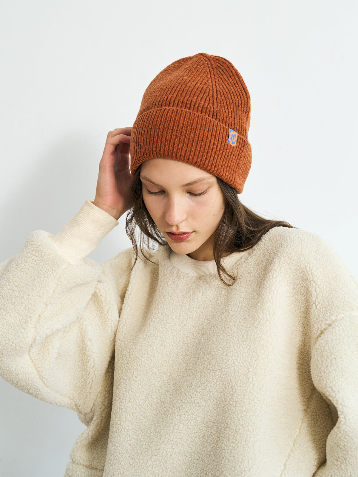 "Extra Fine Marino" Wool Knit Beanie Hat - Burnt Orange - LOST PATTERN Cashmere