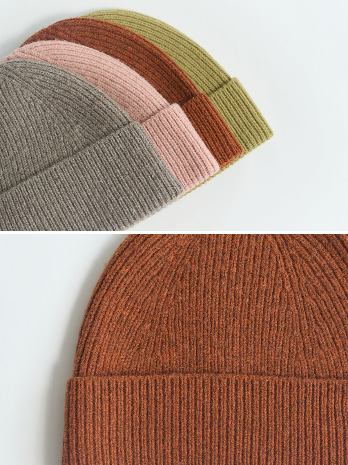 "Extra Fine Marino" Wool Knit Beanie Hat - Burnt Orange - LOST PATTERN Cashmere