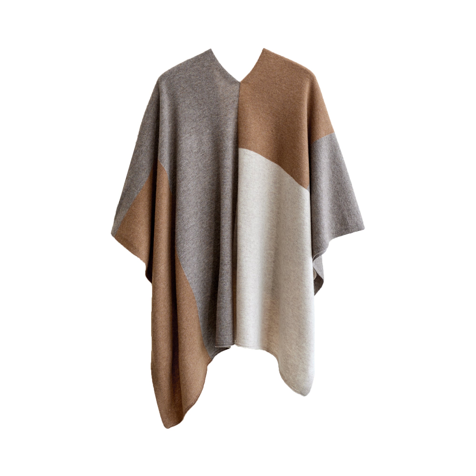 "Lost in Warmth" Wool-Cashmere Blend Wrap Cape - Coffee