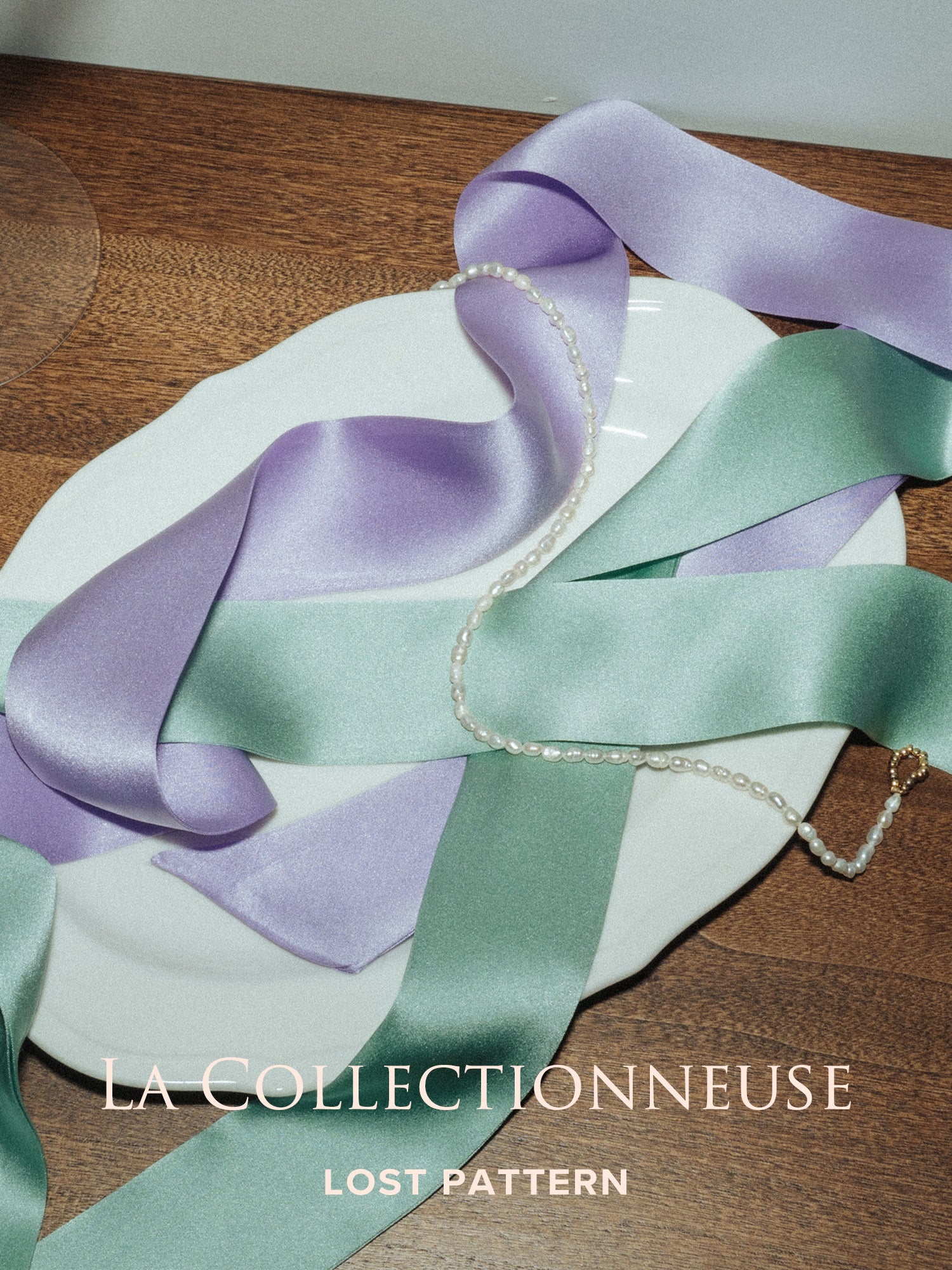 "La Collectionneuse" Silk Ribbon Scarf - Sage - LOST PATTERN Silk Skinny Scarf