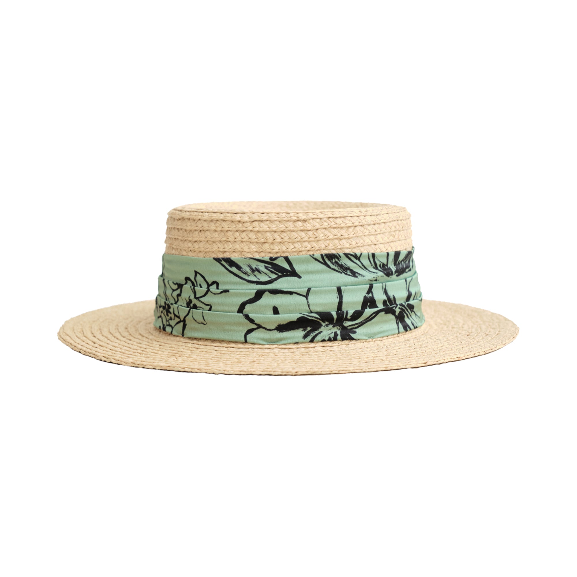 "La Isla" Straw Hat with Ribbon Band - Green - Green - LOST PATTERN Hats