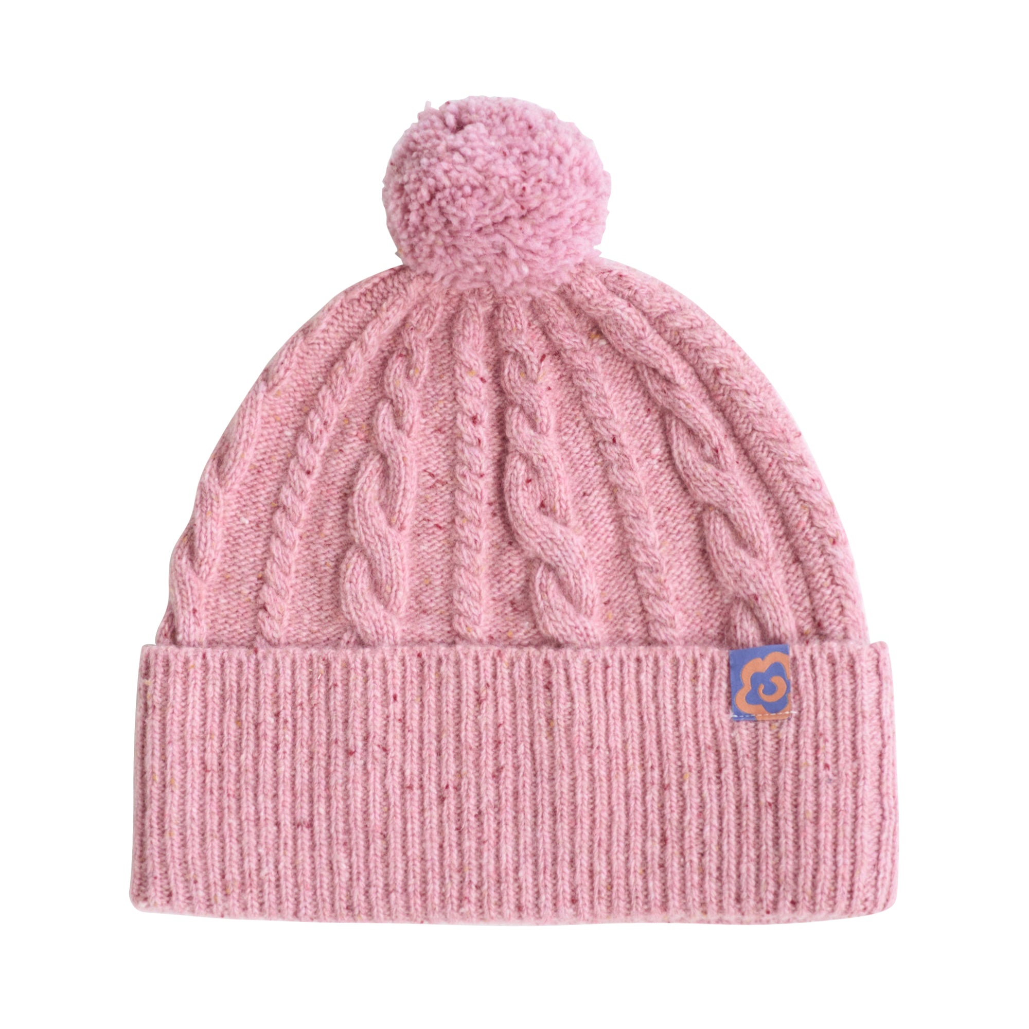 "Pom Pom" Cable Knit Wool Beanie Hat - Pink Blush - Pink Blush - LOST PATTERN Cashmere