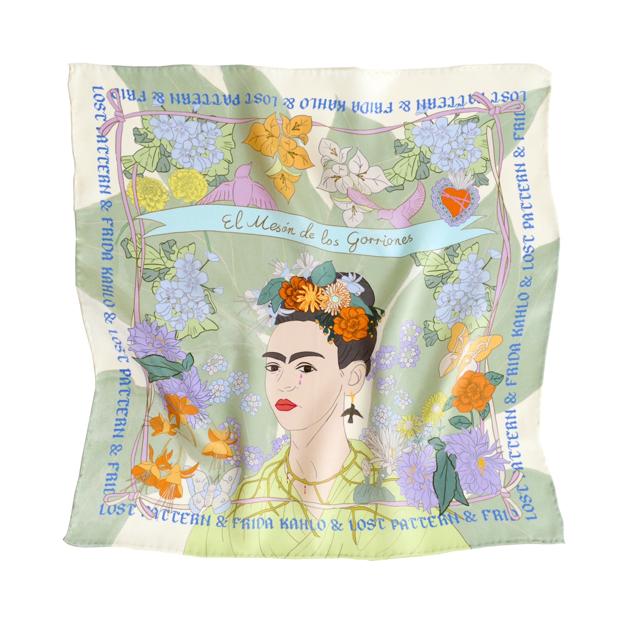 "Los Amores de Frida" Silk Pocket Square - Pastel