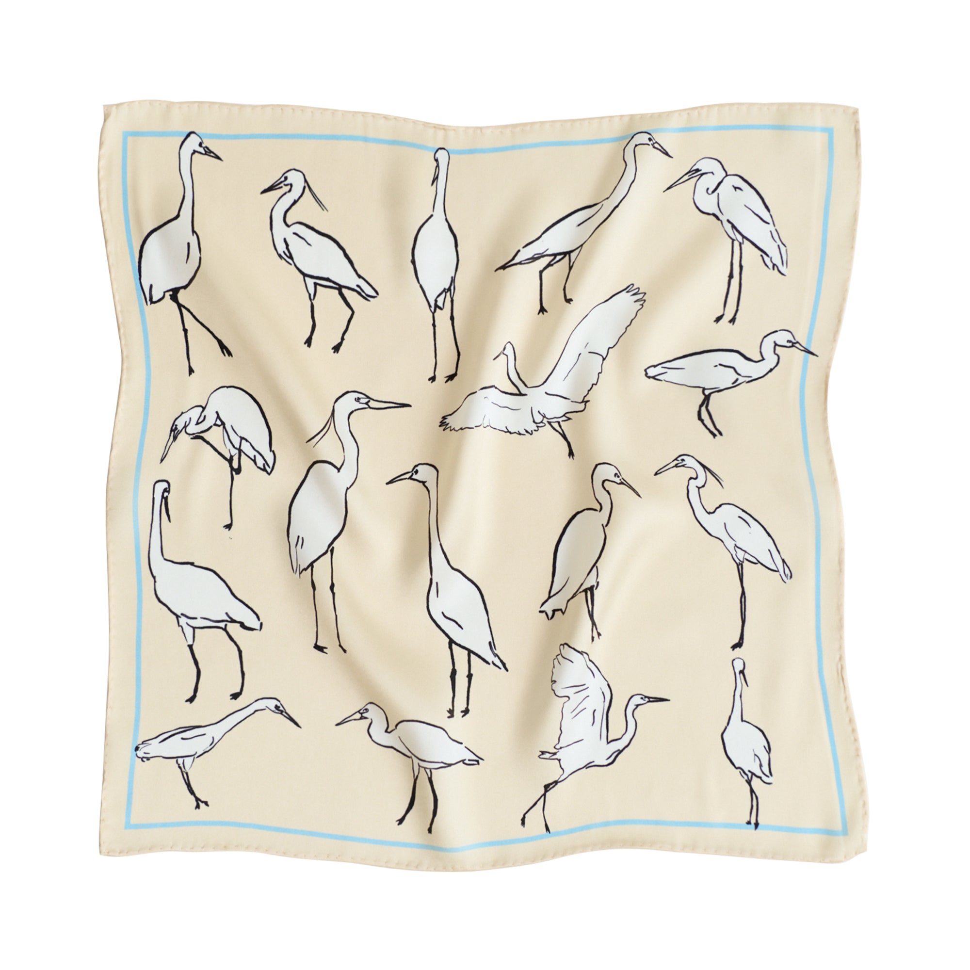 "Little Egret" Silk Pocket Square - Beige