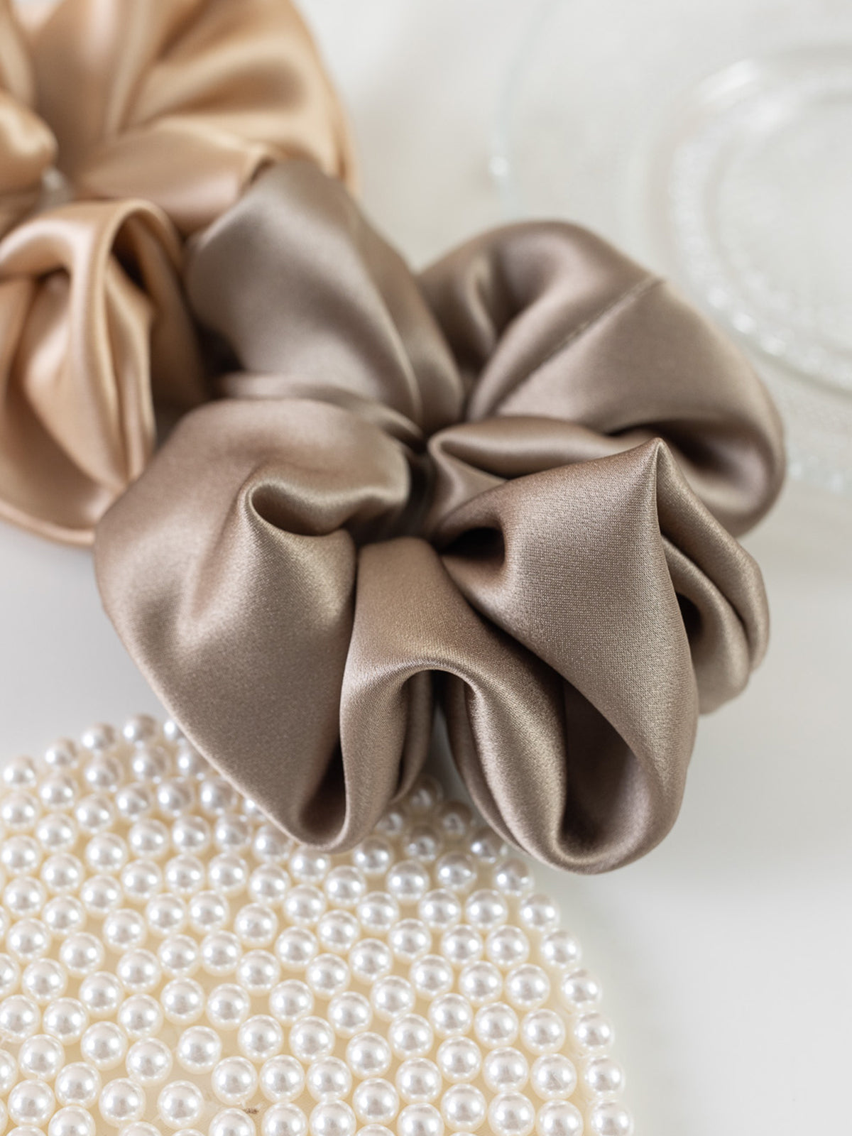 "Silken Hair" Silk Scrunchie Hair Tie - Metallic Taupe - LOST PATTERN Scrunchie