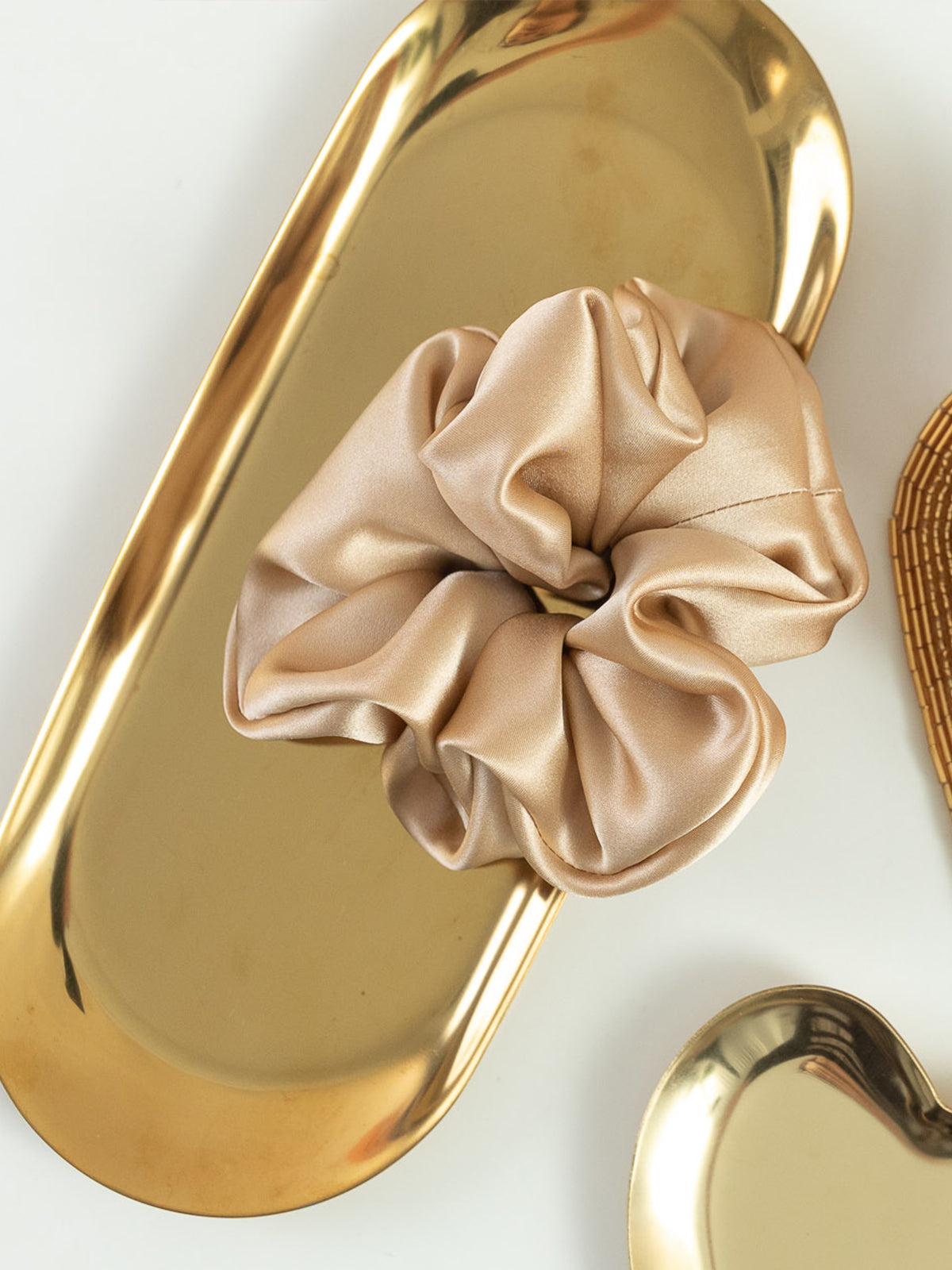 "Silken Hair" Silk Scrunchie Hair Tie - Champagne - LOST PATTERN Scrunchie