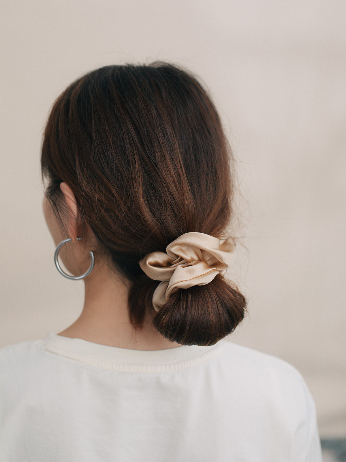 "Silken Hair" Silk Scrunchie Hair Tie - Champagne - LOST PATTERN Scrunchie