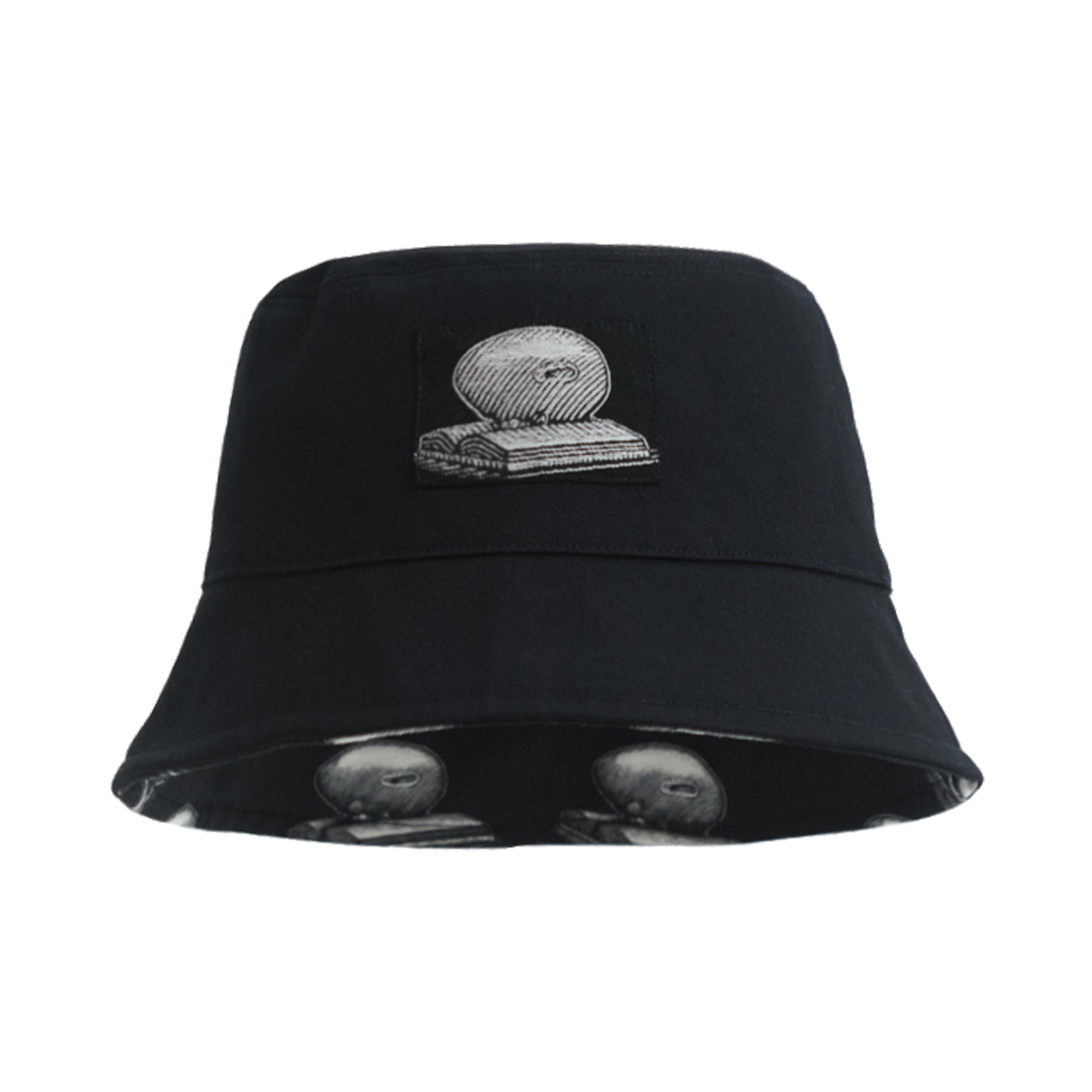 "Bookhead" Cotton Reversible Bucket Hat - Black - Black - LOST PATTERN Hats