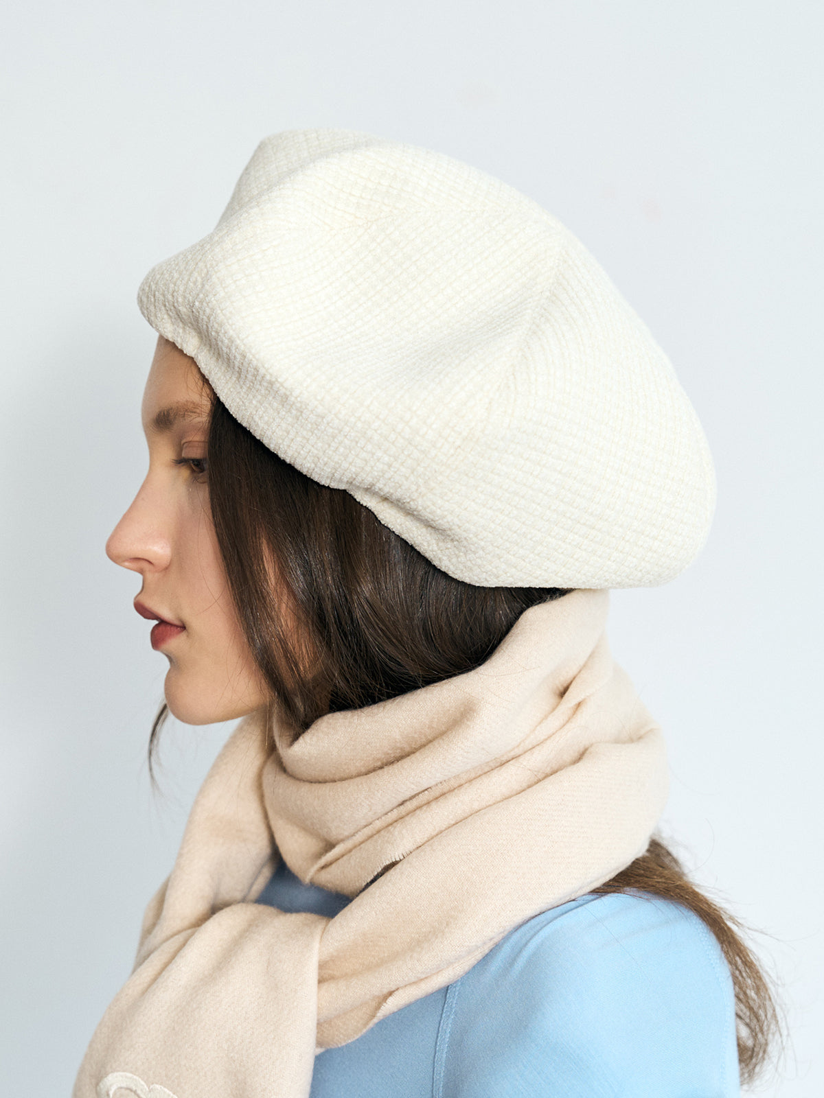 "Velvet Cloud" Beret Hat - Snow White - LOST PATTERN Cashmere