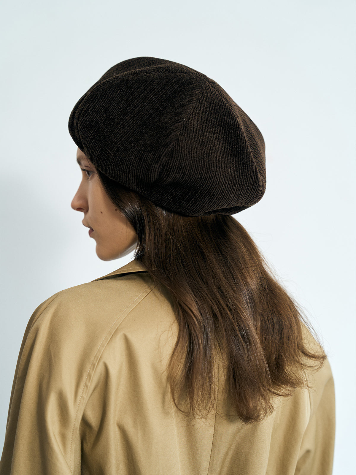 "Velvet Cloud" Beret Hat - Chocolate - LOST PATTERN Cashmere