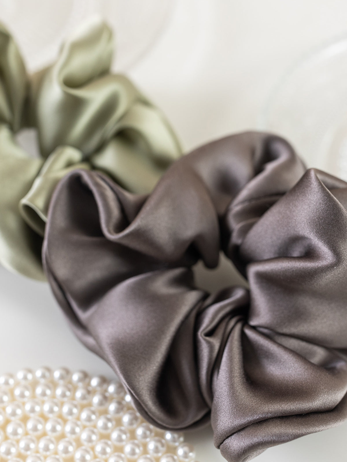 "Silken Hair" Silk Scrunchie Hair Tie - Dark Grey - LOST PATTERN Scrunchie