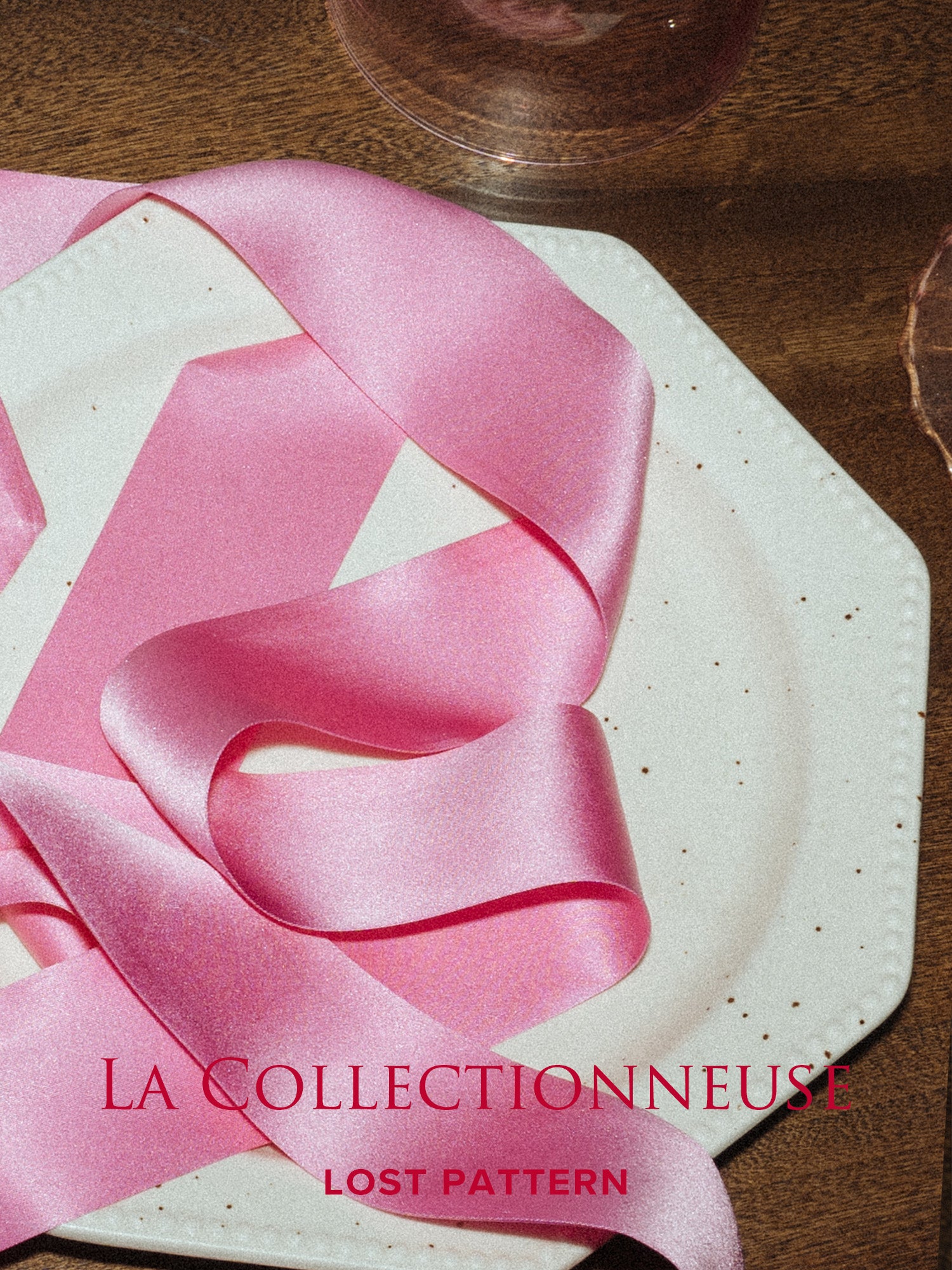 "La Collectionneuse" Silk Ribbon Scarf - Pink - LOST PATTERN Silk Skinny Scarf