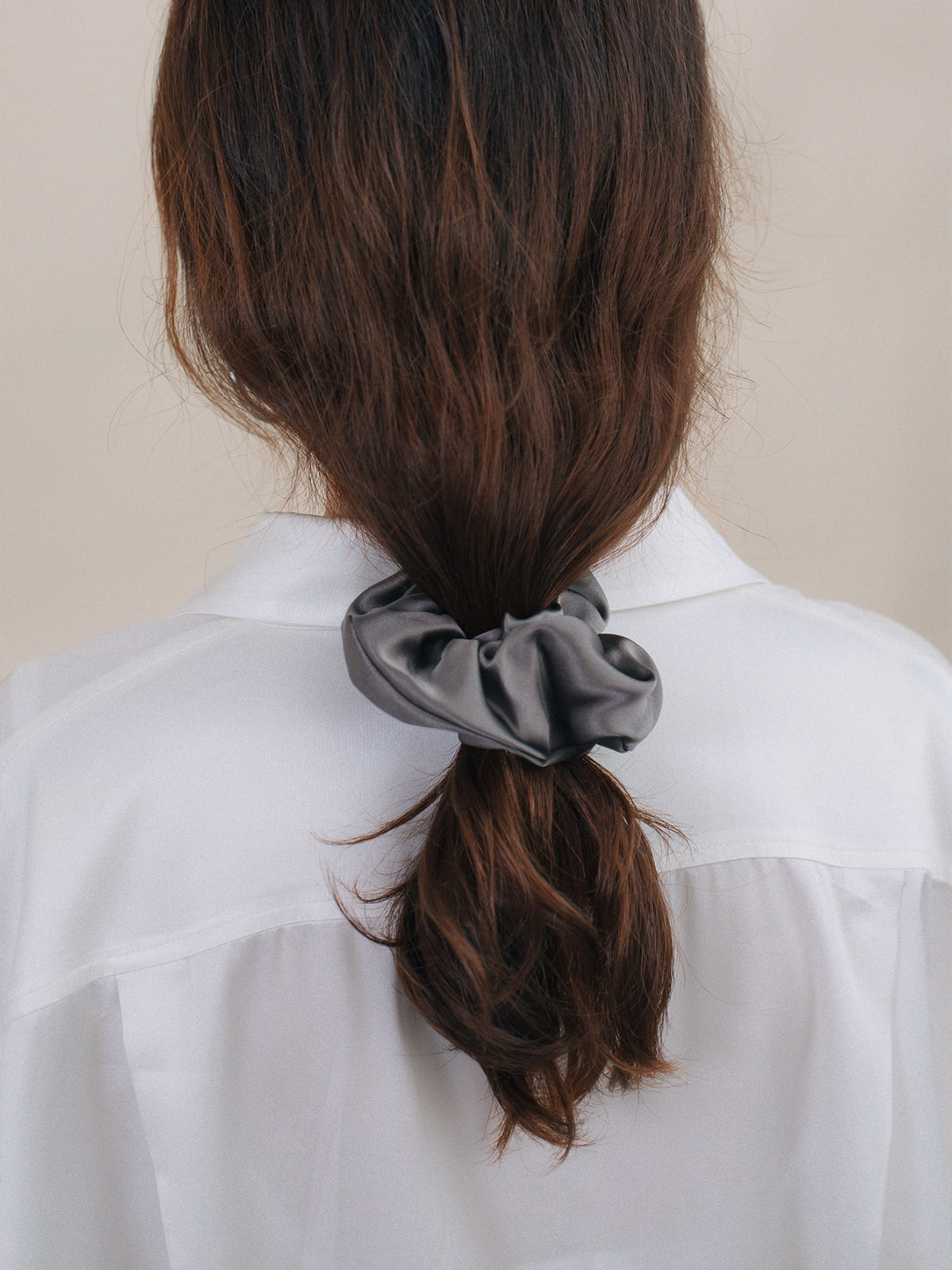 "Silken Hair" Silk Scrunchie Hair Tie - Dark Grey - LOST PATTERN Scrunchie