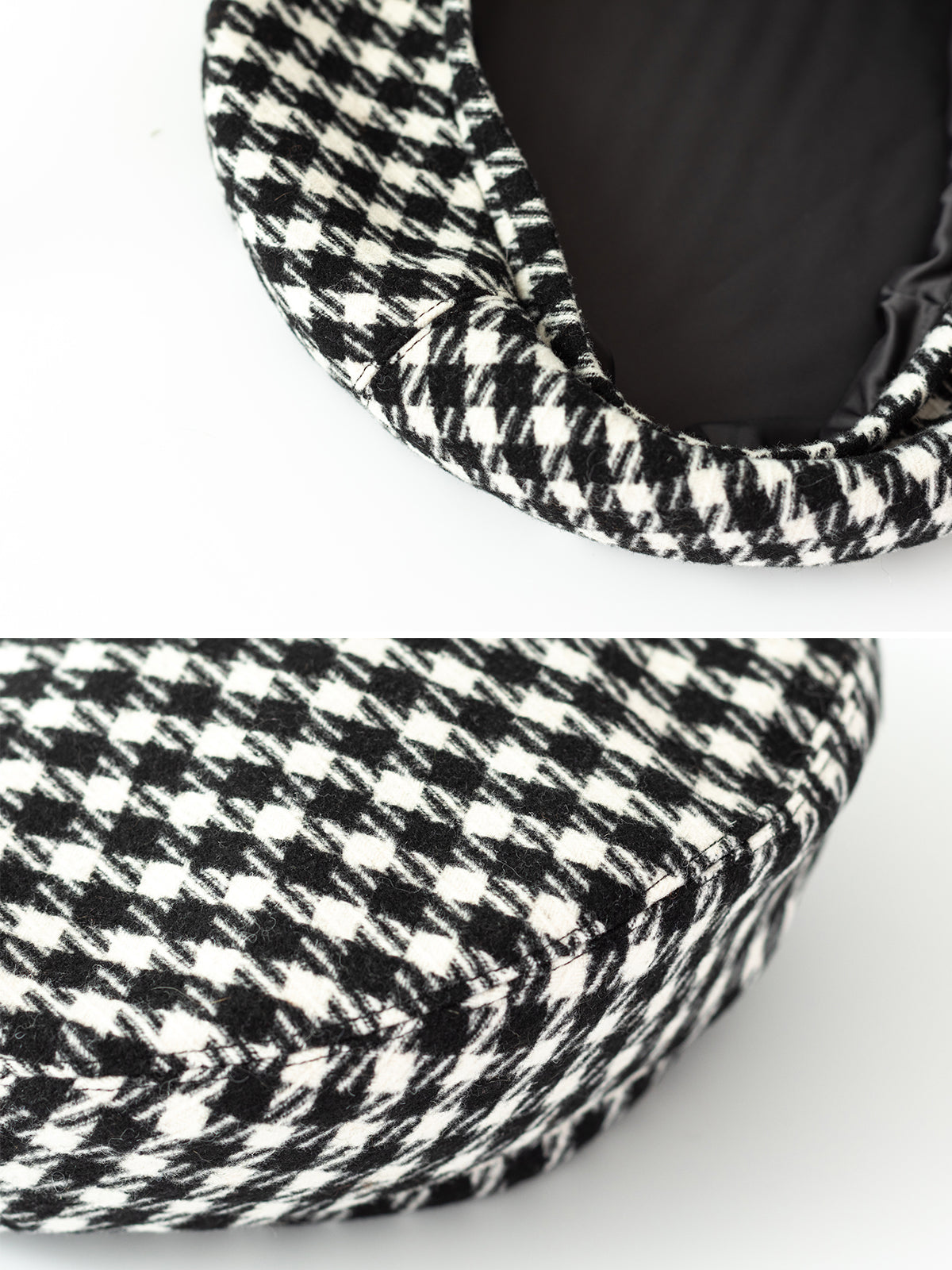 "Houndstooth" Beret Hat - Black & White - LOST PATTERN Cashmere