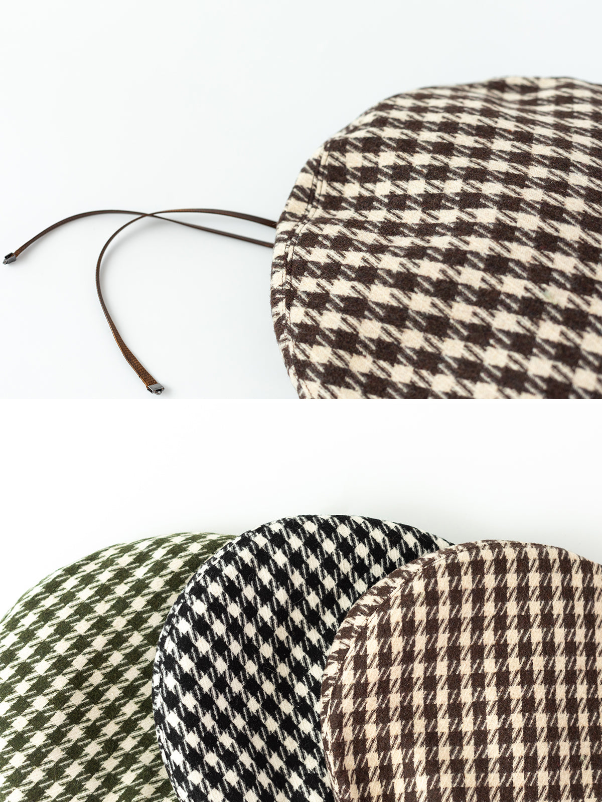 "Houndstooth" Beret Hat - Mocha - LOST PATTERN Cashmere