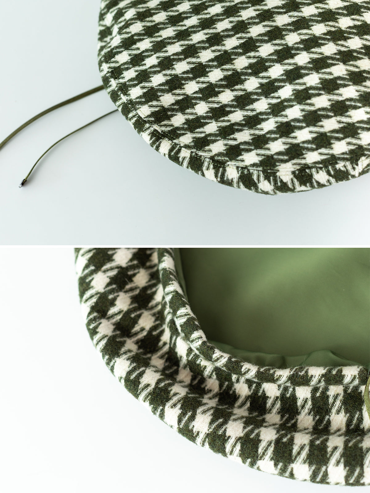 "Houndstooth" Beret Hat - Green - LOST PATTERN Cashmere