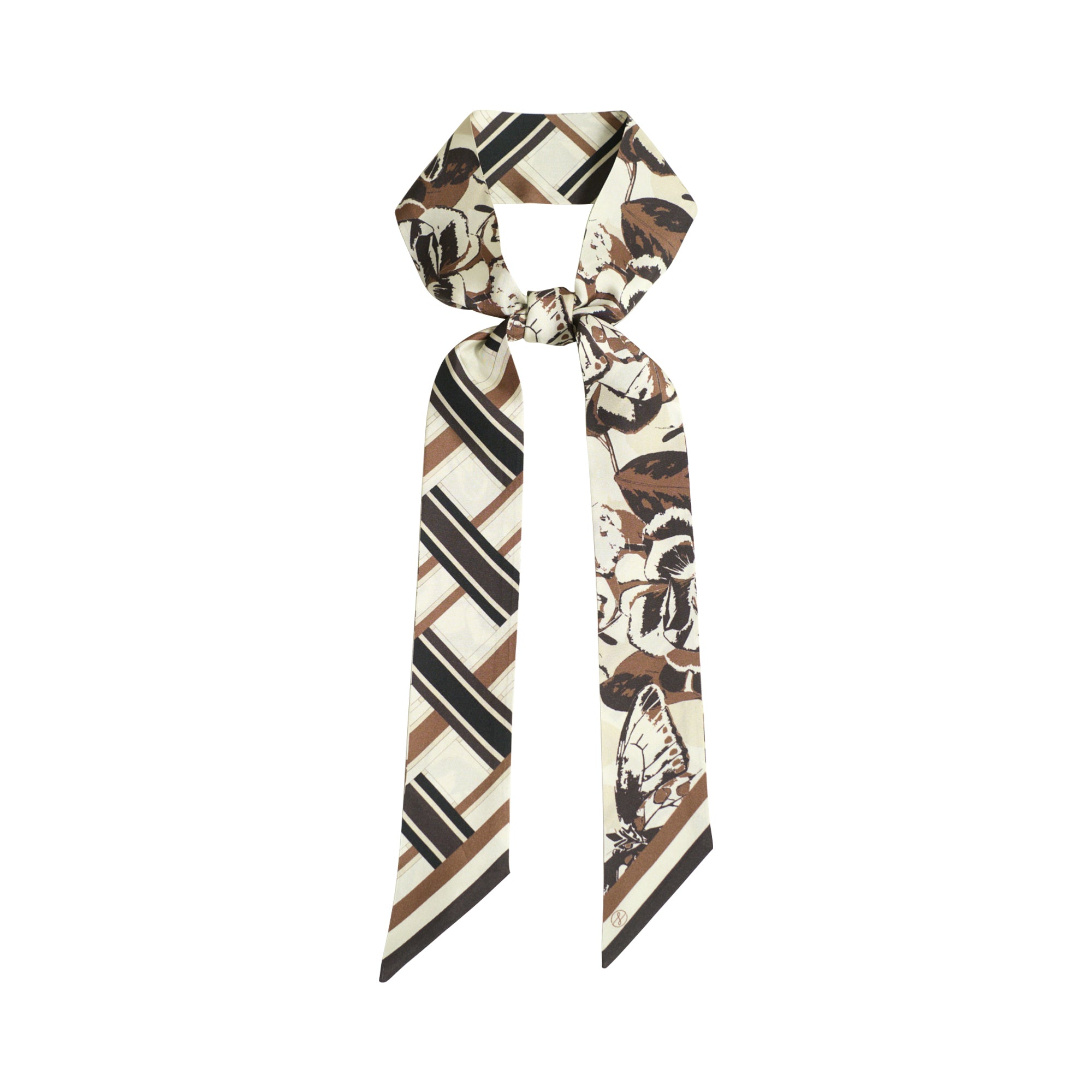 Lost Pattern x Leatherology Silk Twill Skinny Scarf - Neutral - Neutral - LOST PATTERN Silk Skinny Scarf