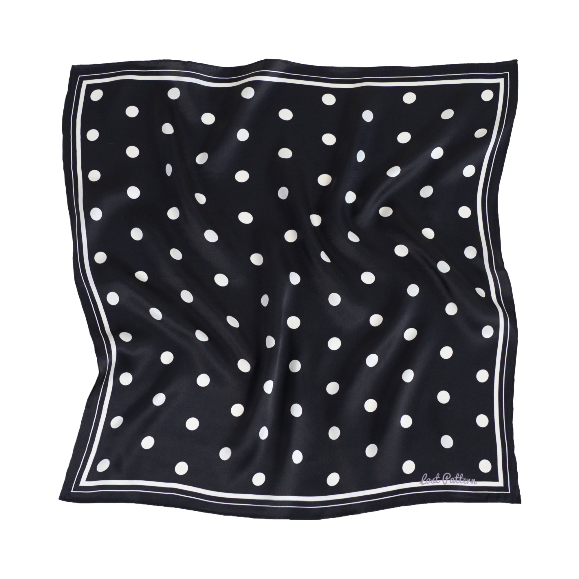 "Retro Polka" Silk Bandana Scarf - Black & White