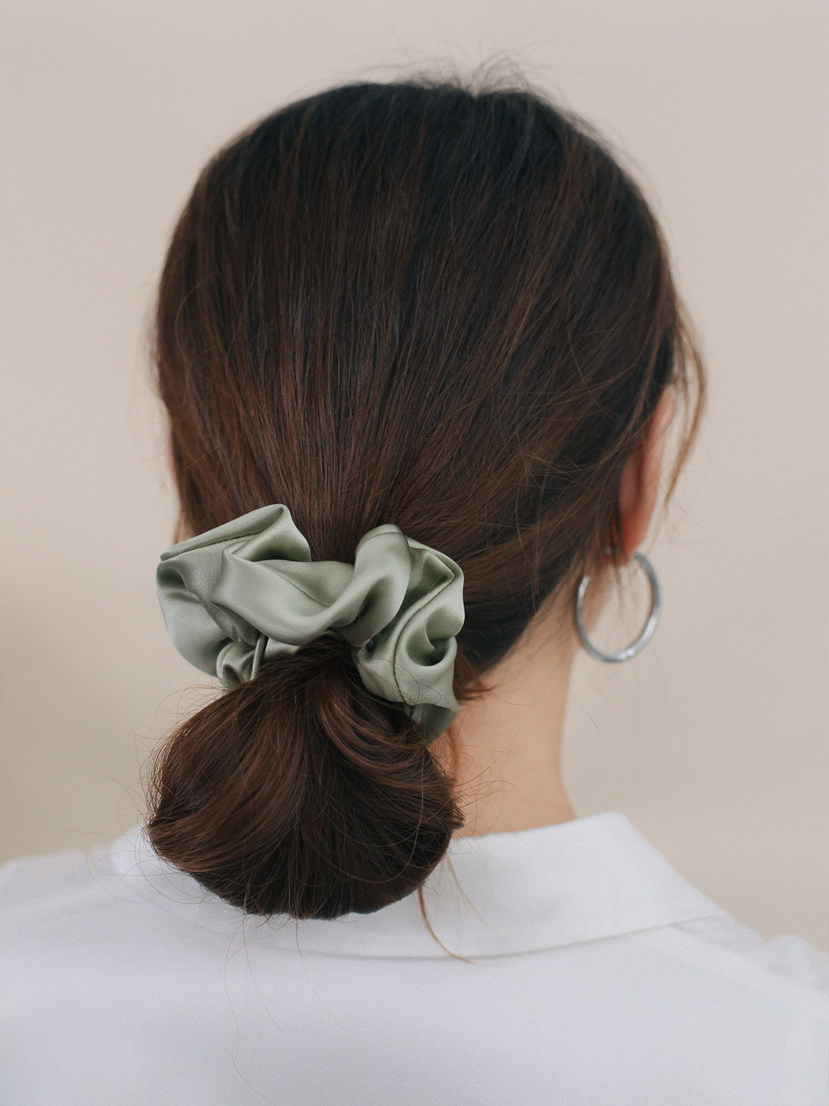 "Silken Hair" Silk Scrunchie Hair Tie - Pale Olive - LOST PATTERN Scrunchie