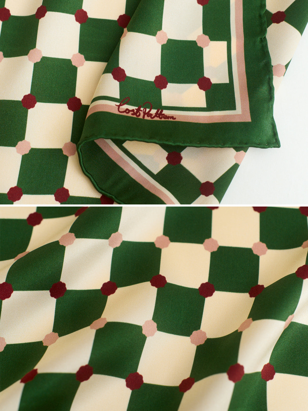 "Checkerboard" Silk Pocket Square - Green