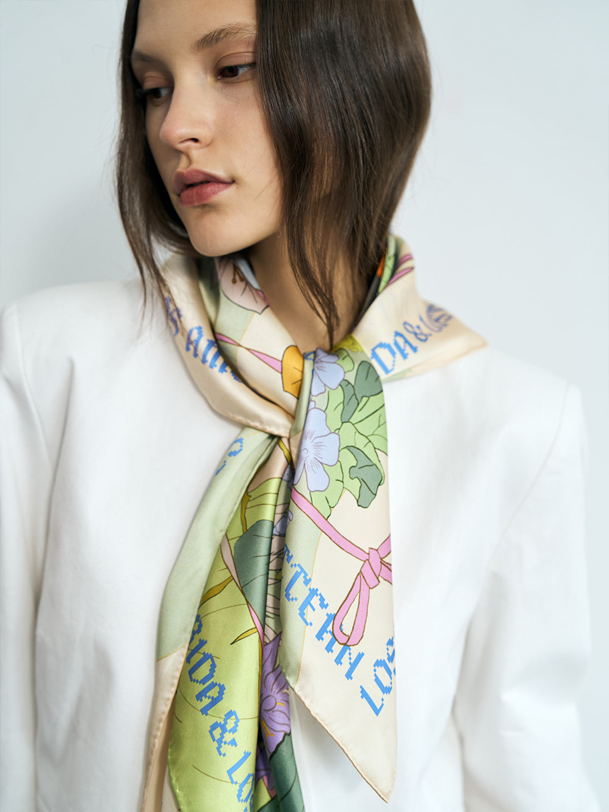 FRIDA x LOST PATTERN "Los Amores de Frida" Large Silk Scarf - Pastel - LOST PATTERN Silk Square Scarf