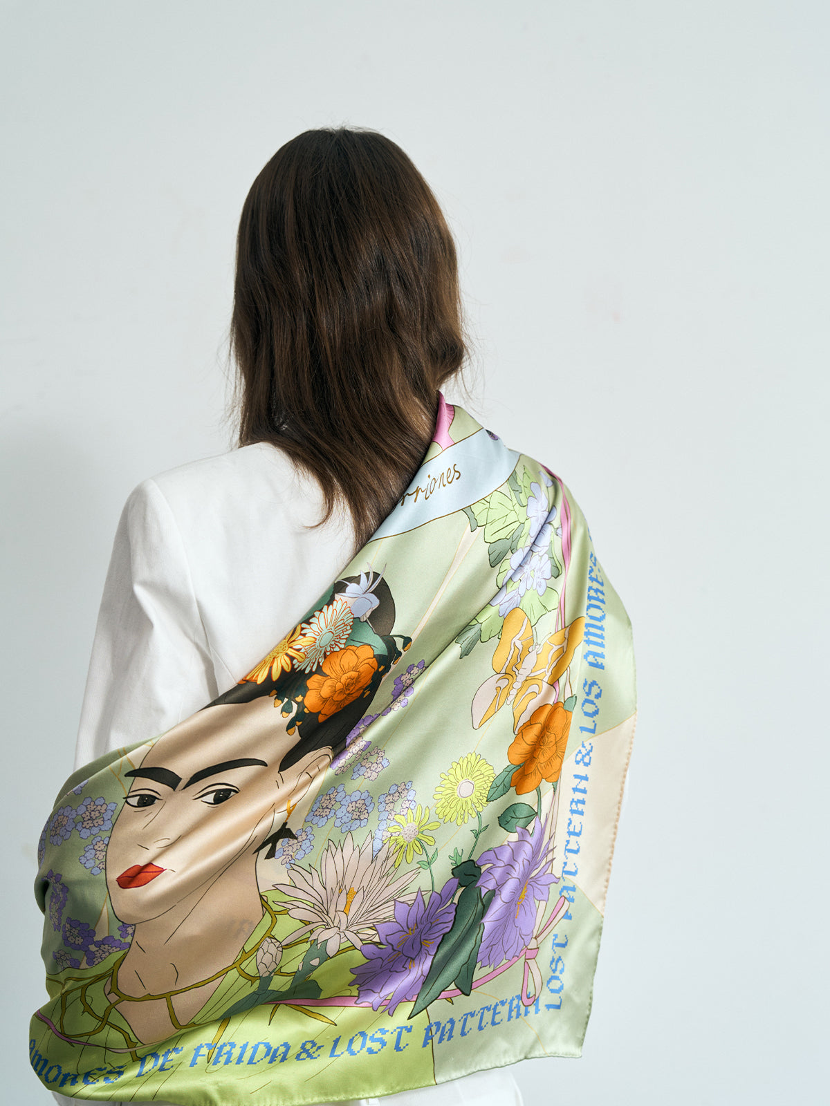 FRIDA x LOST PATTERN "Los Amores de Frida" Large Silk Scarf - Pastel - LOST PATTERN Silk Square Scarf