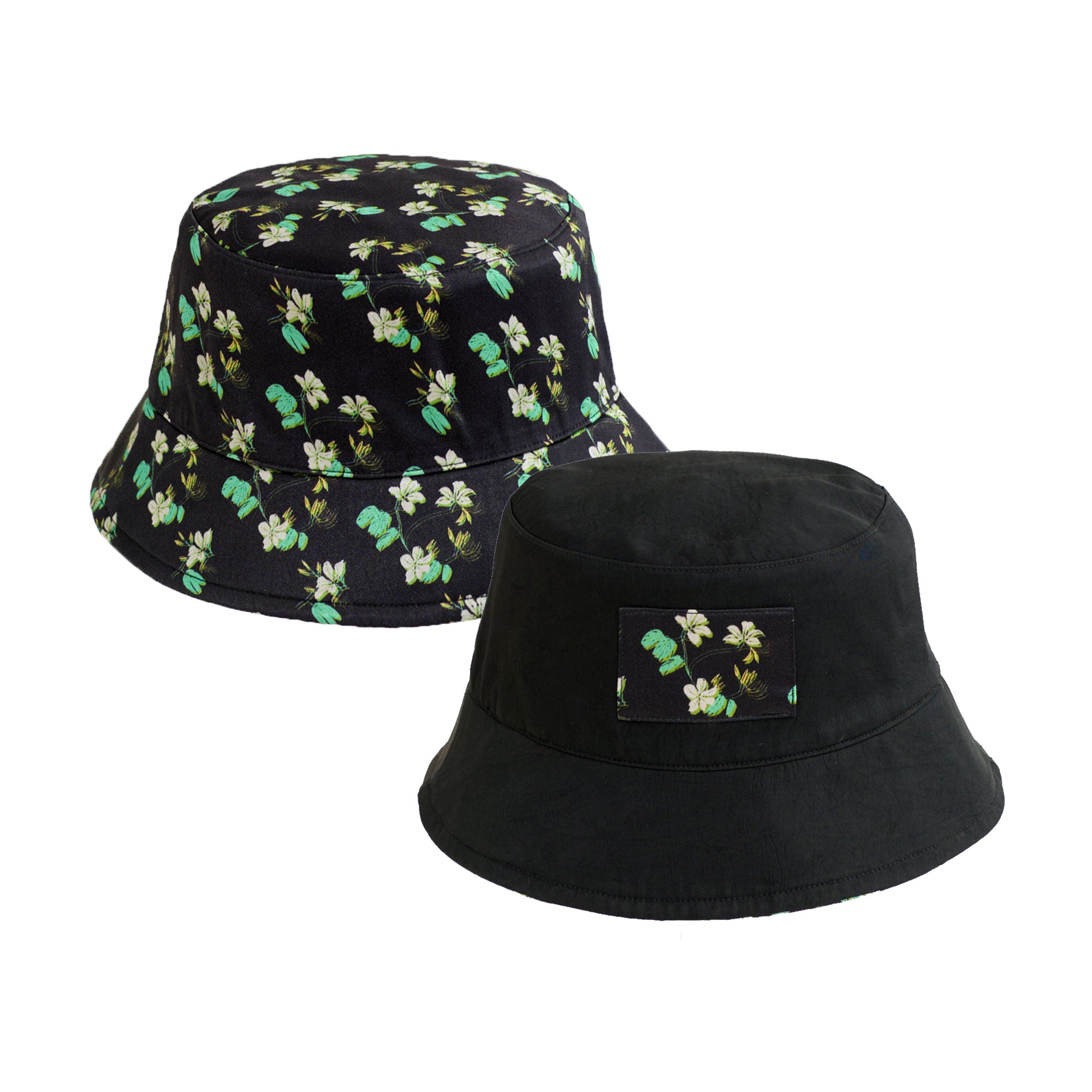 "Beach Blossom" Reversible Bucket Hat - Black - Black - LOST PATTERN Hats