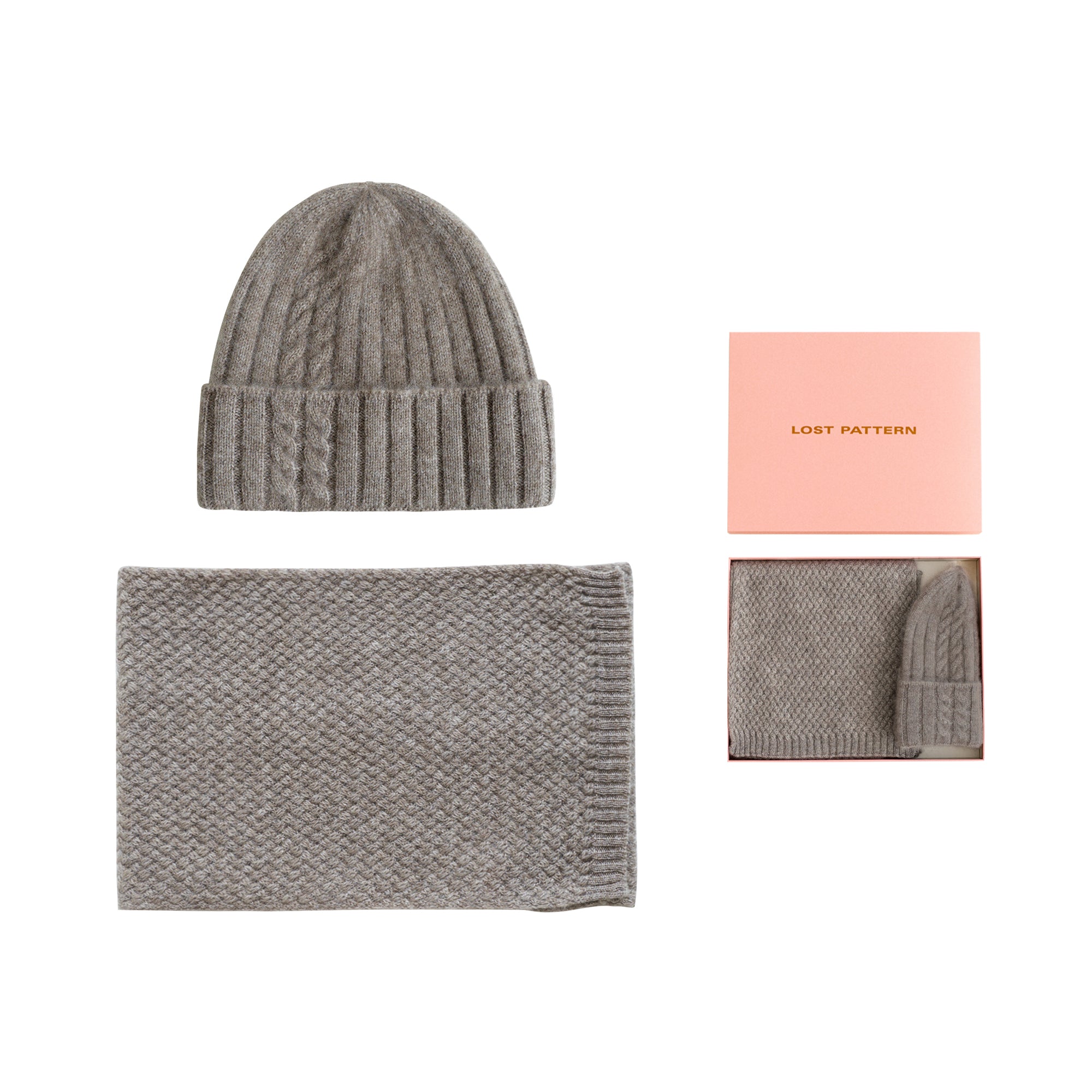 "Warmth Whisper" Cashmere Scarf & Beanie Hat Gift Set - Steel Grey - Steel Grey - LOST PATTERN Cashmere