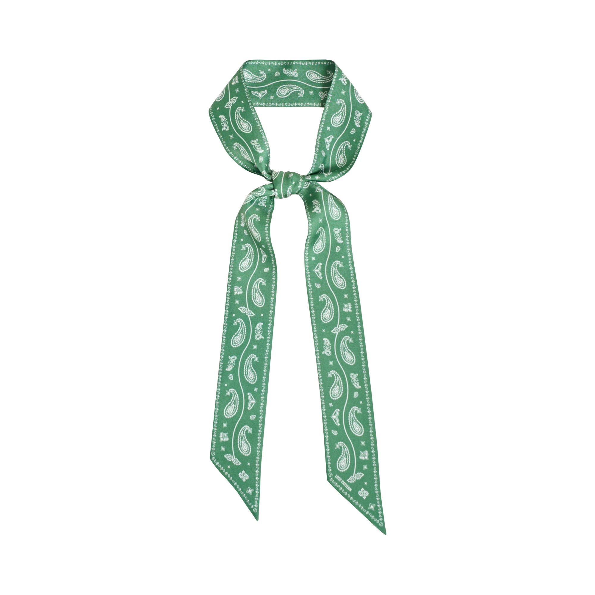 "Paisley" Silk Twill Skinny Scarf - Sagebrush Green