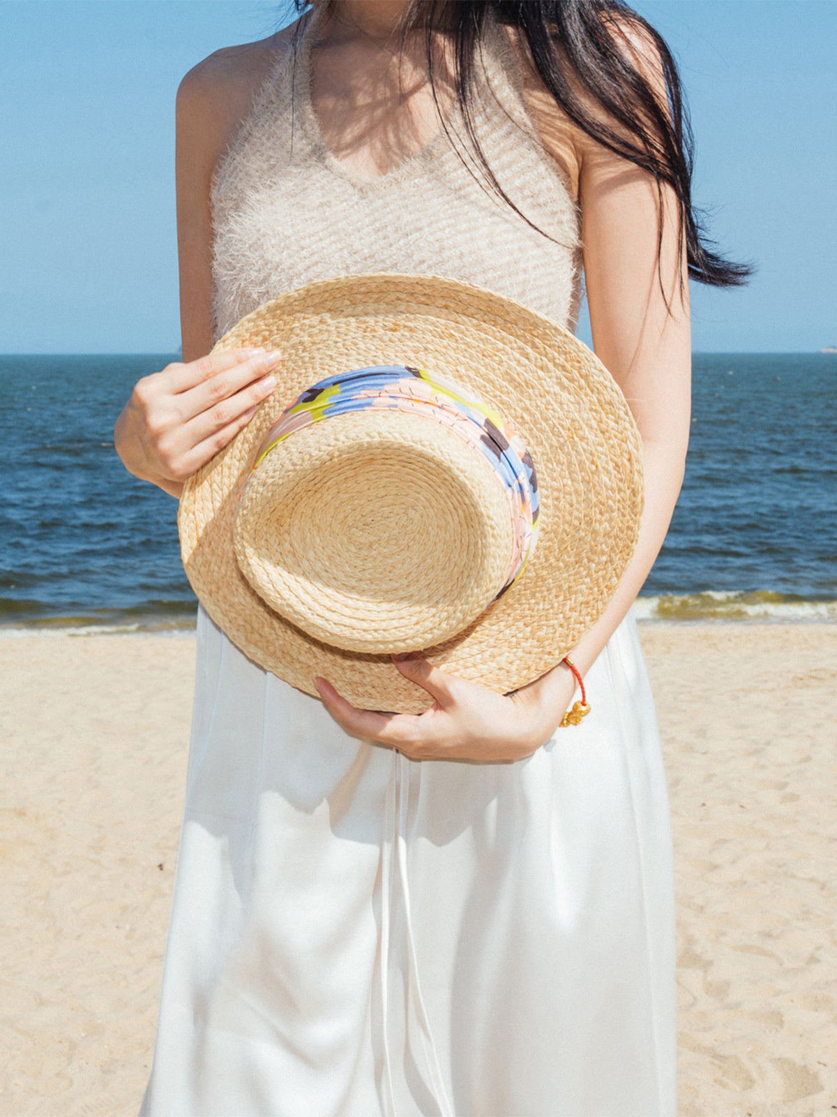 "Frida's Garden" Straw Hat with Ribbon Band - Pastel - LOST PATTERN Hats