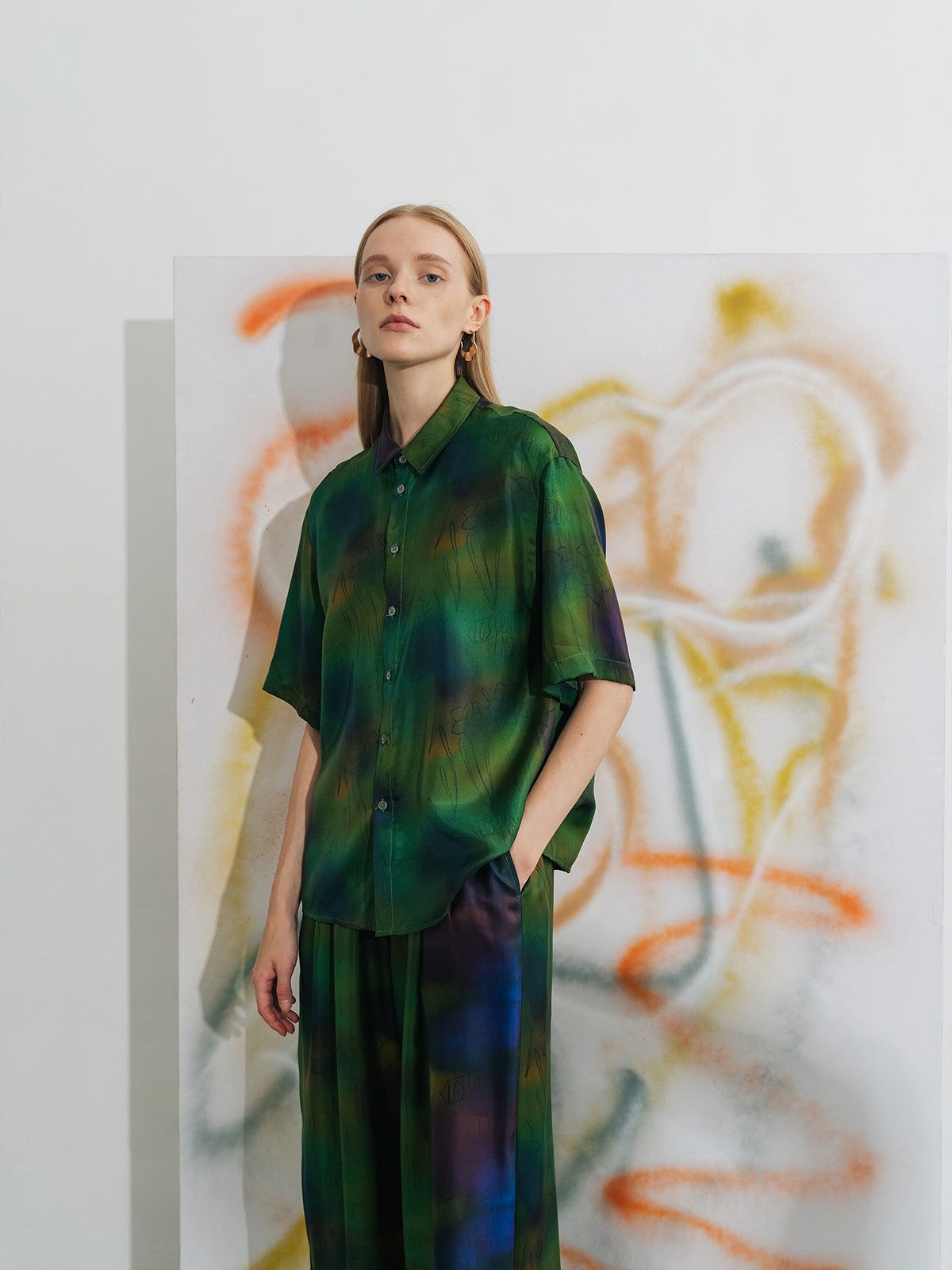 "Brooklyn" Oversized Silk Shirt - Green