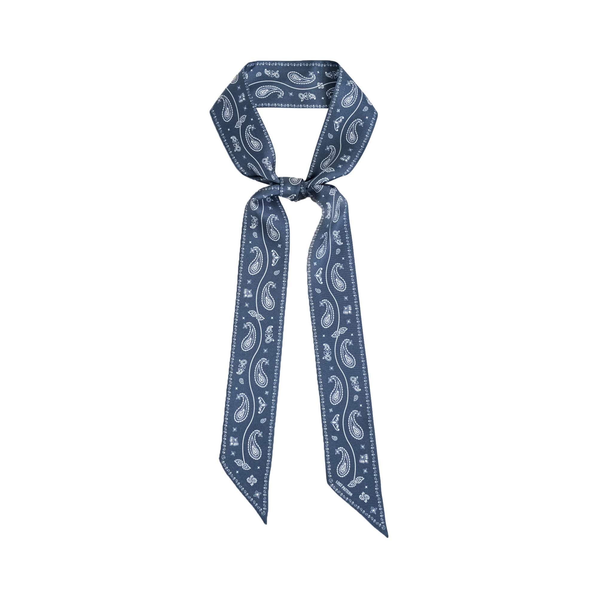 "Paisley" Silk Twill Skinny Scarf - Midnight Blue