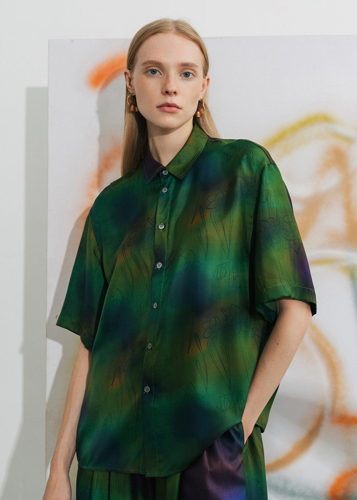 "Brooklyn" Oversized Silk Shirt - Green - Green / XS - LOST PATTERN Shirt