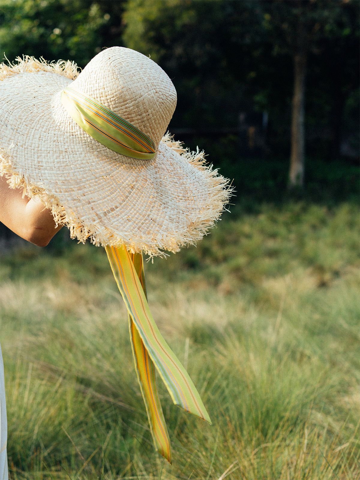 FRIDA x LOST PATTERN "Frida's Garden" Straw Hat with Ribbon Tie - Green - LOST PATTERN Hats