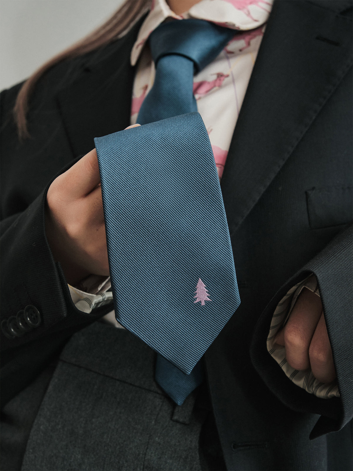 "Blush Pine" Silk Tie - Navy Blue - LOST PATTERN Tie