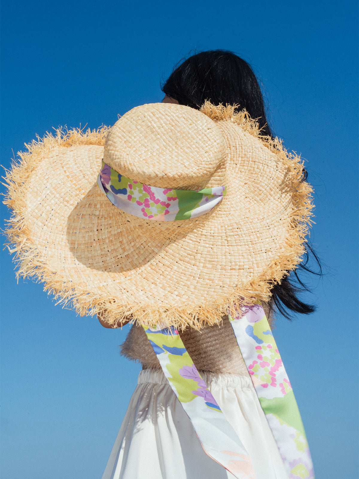 FRIDA x LOST PATTERN "Frida's Garden" Straw Hat with Ribbon Tie - Pink - LOST PATTERN Hats