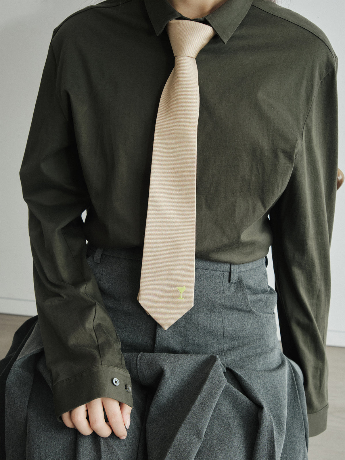 "Martini" Silk Tie - Khaki - LOST PATTERN Tie