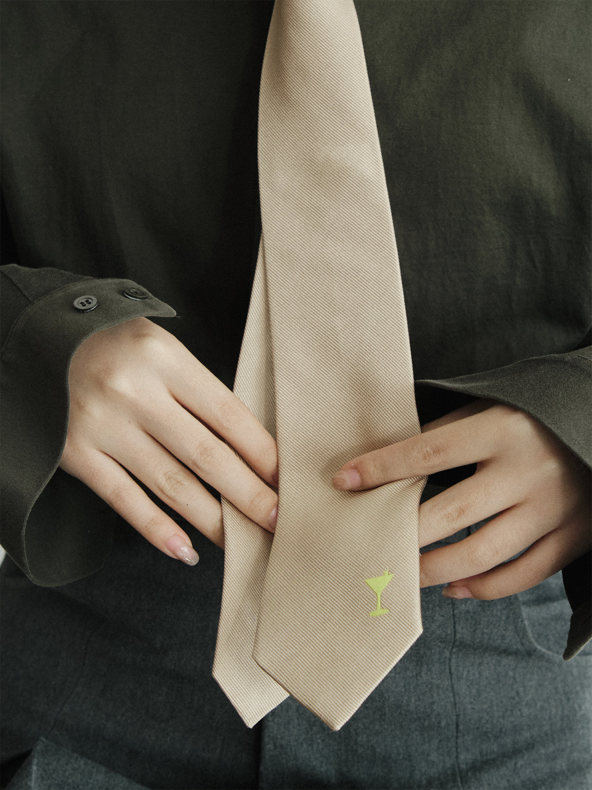 "Martini" Silk Tie - Khaki - LOST PATTERN Tie