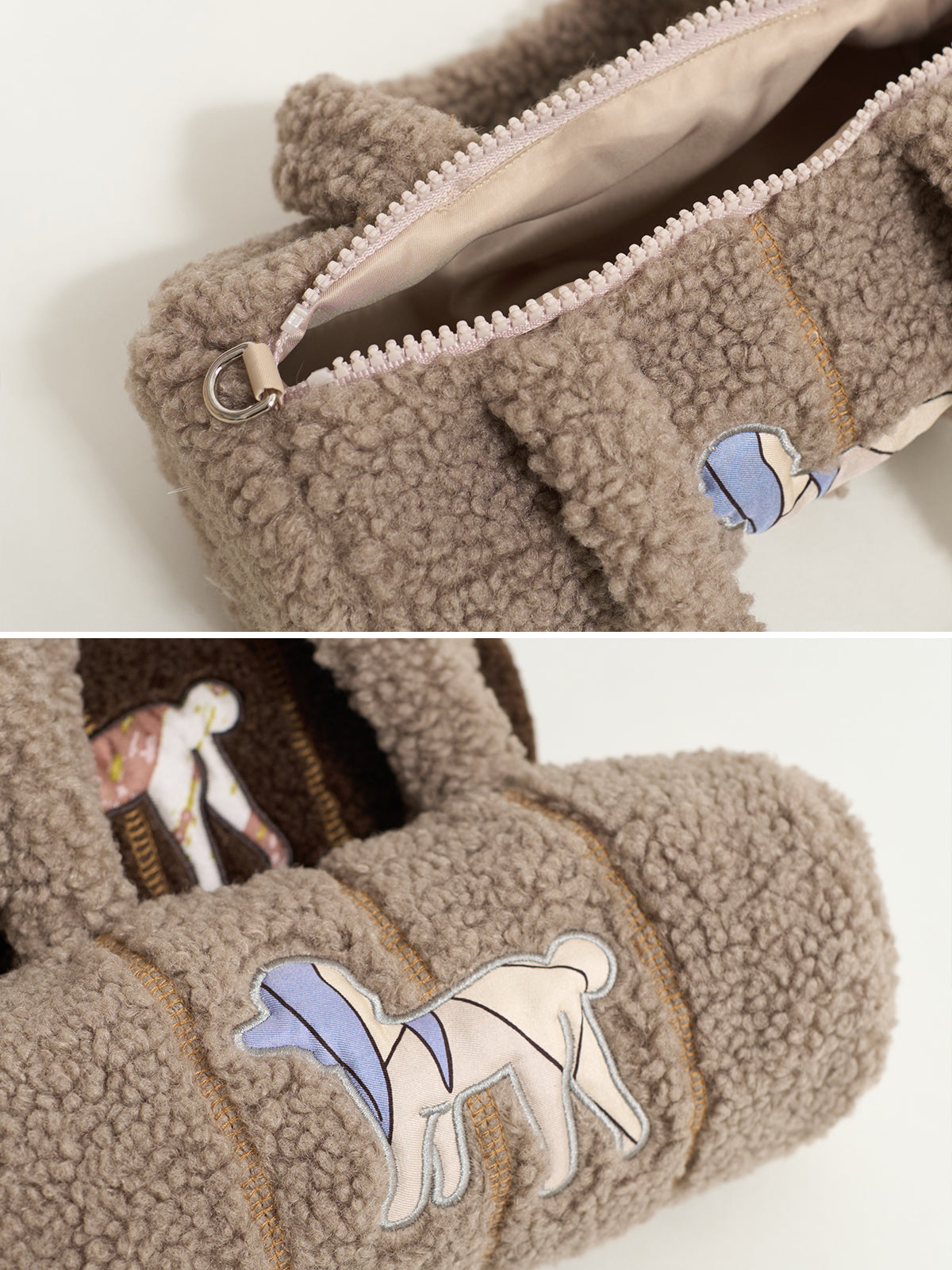 "Pan Pan" Cylinder Shearling Bag - Taupe - LOST PATTERN Tote Bag