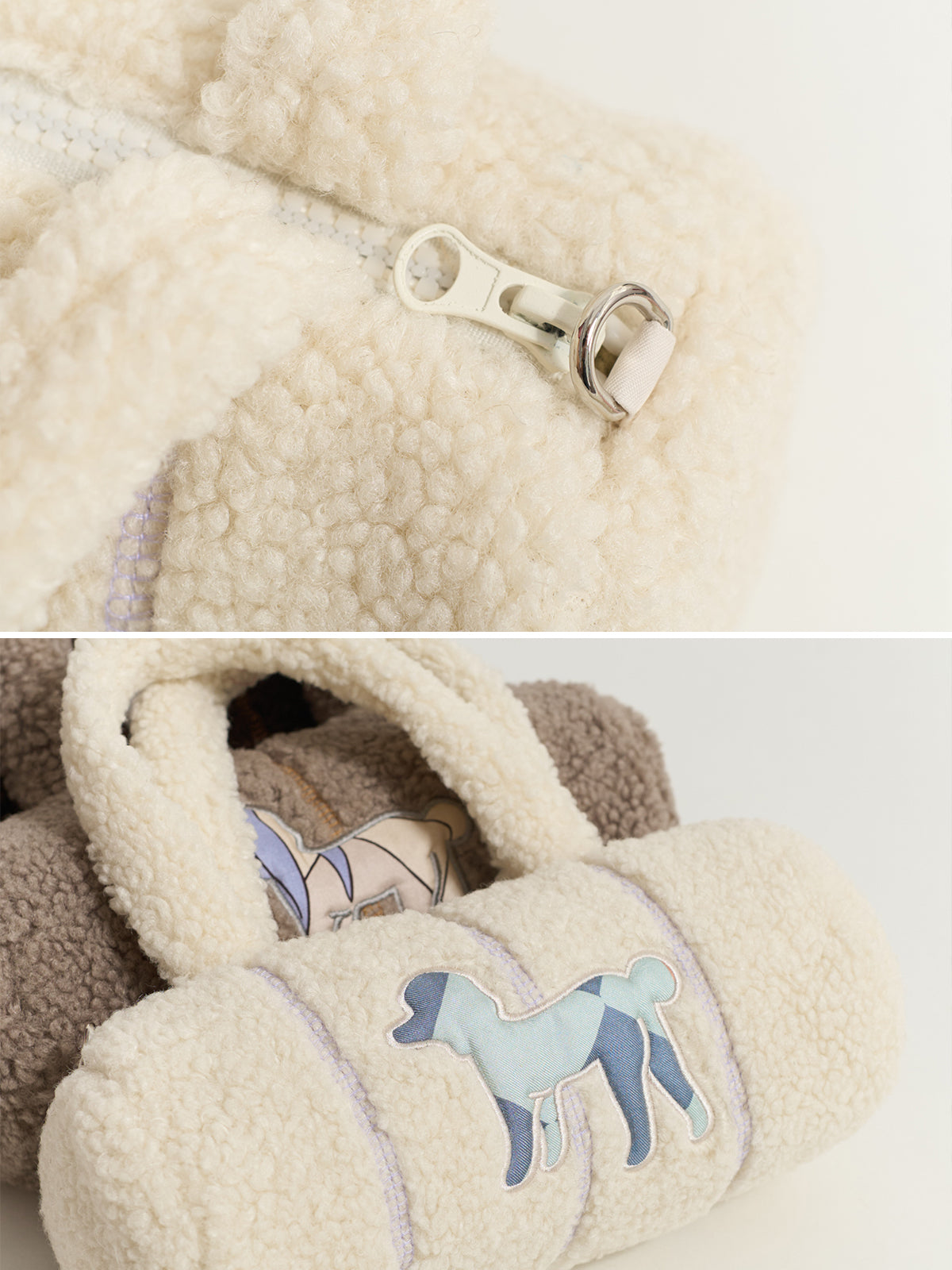 "Pan Pan" Cylinder Shearling Bag - White - LOST PATTERN Tote Bag