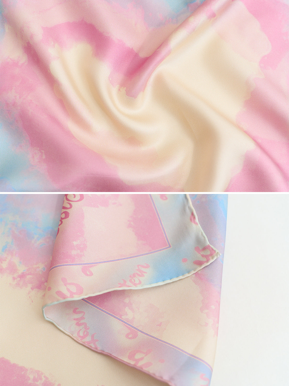 "Love is Love" Silk Bandana Scarf - Blue & Pink - LOST PATTERN Silk Bandana