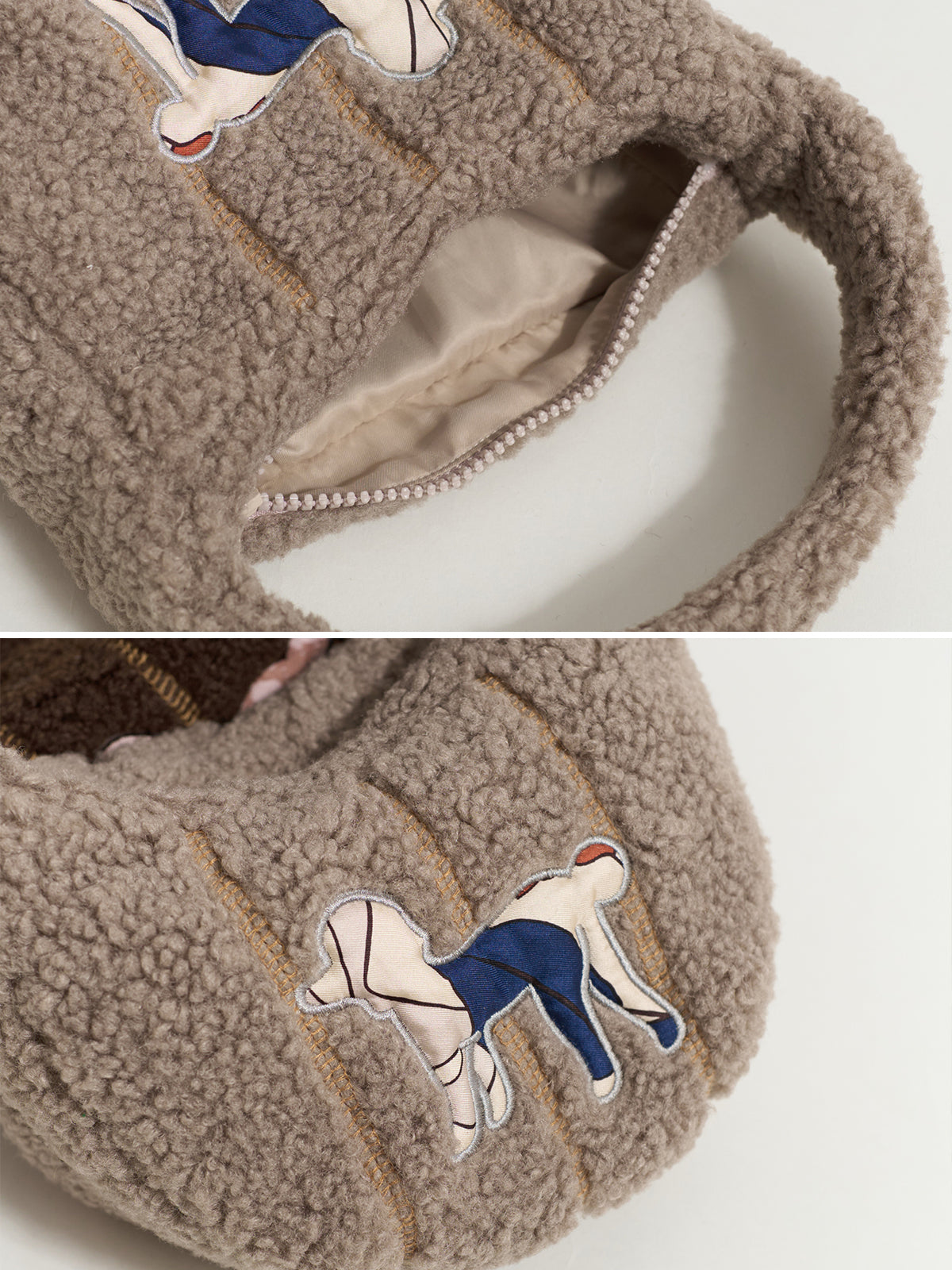 "Pan Pan" Half Moon Shearling Bag - Taupe - LOST PATTERN Tote Bag