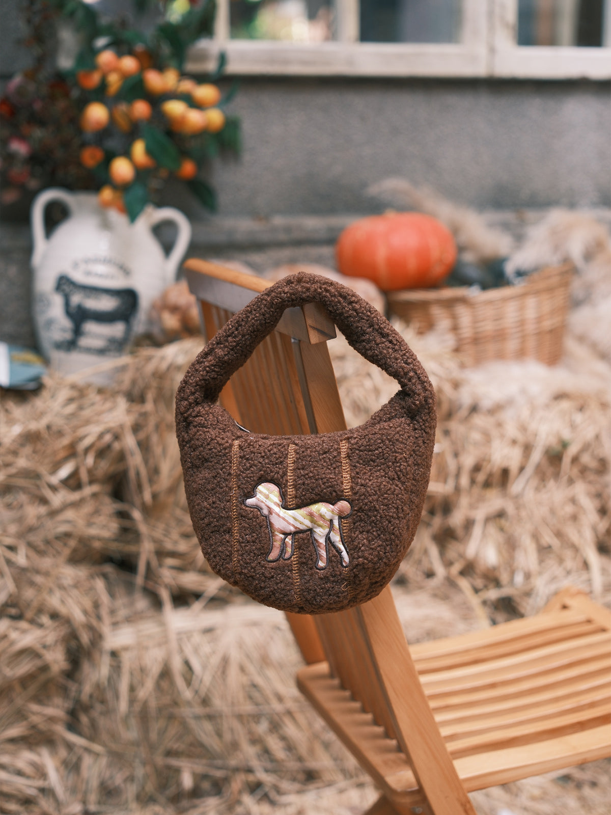 "Pan Pan" Half Moon Shearling Bag - Chocolate - LOST PATTERN Tote Bag