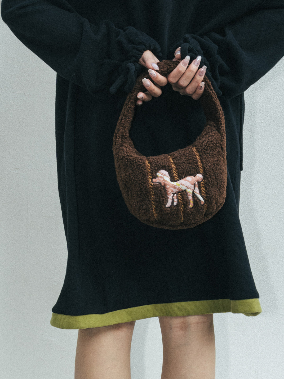 "Pan Pan" Half Moon Shearling Bag - Chocolate - LOST PATTERN Tote Bag