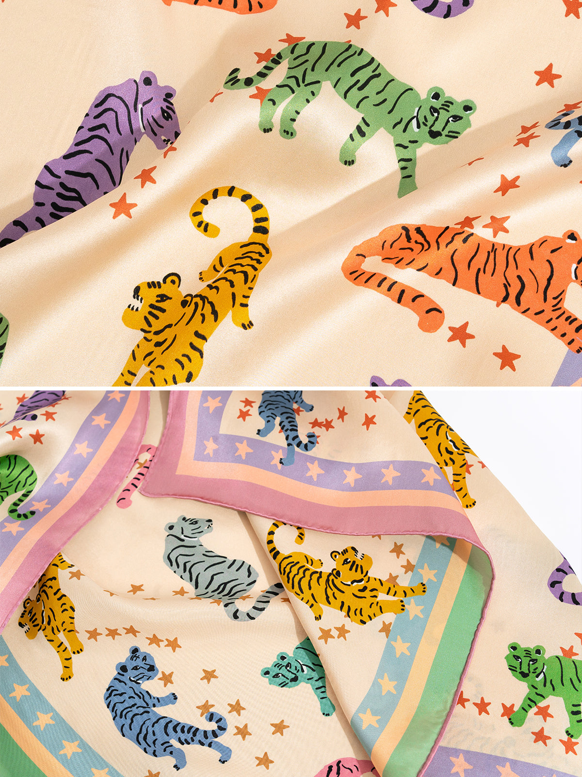 "Neon Tigers" Large Silk Scarf