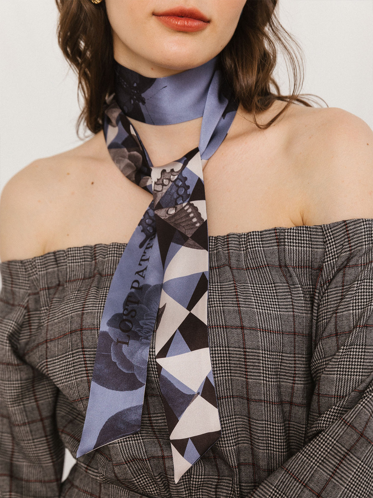 "Prism" Silk Skinny Scarf - blue - LOST PATTERN Silk Skinny Scarf